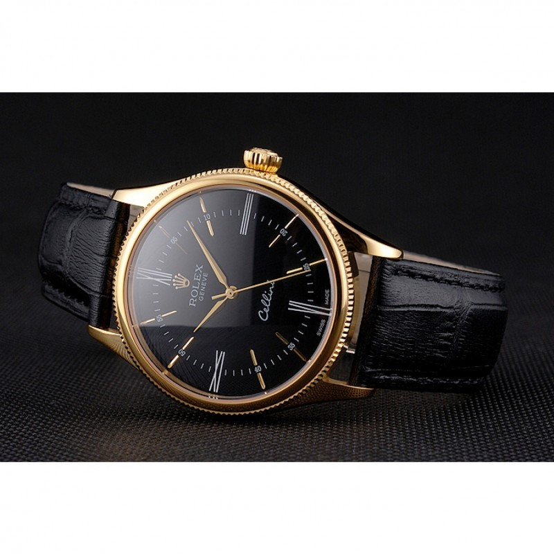 Swiss Rolex Cellini Black Dial Roman Numerals Gold Case Black Leather Strap Replica Watches: The Epitome of Luxury and Sophistication