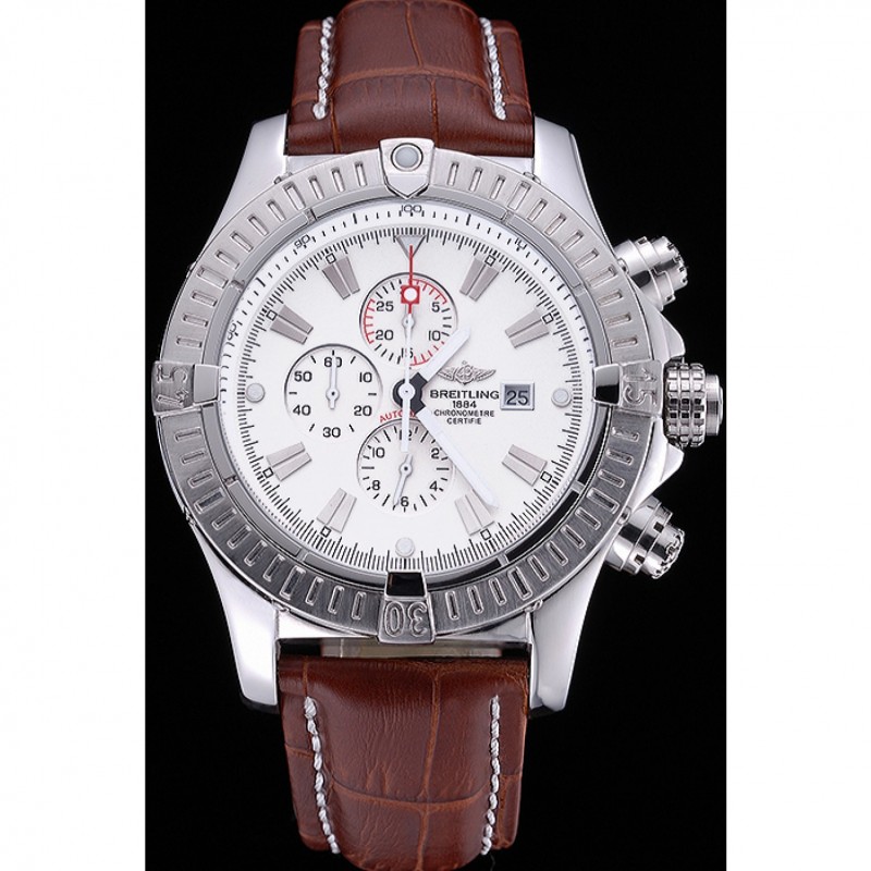 Breitling Chronomat Evolution White Dial Brown Leather Bracelet 622517 Replica Watches