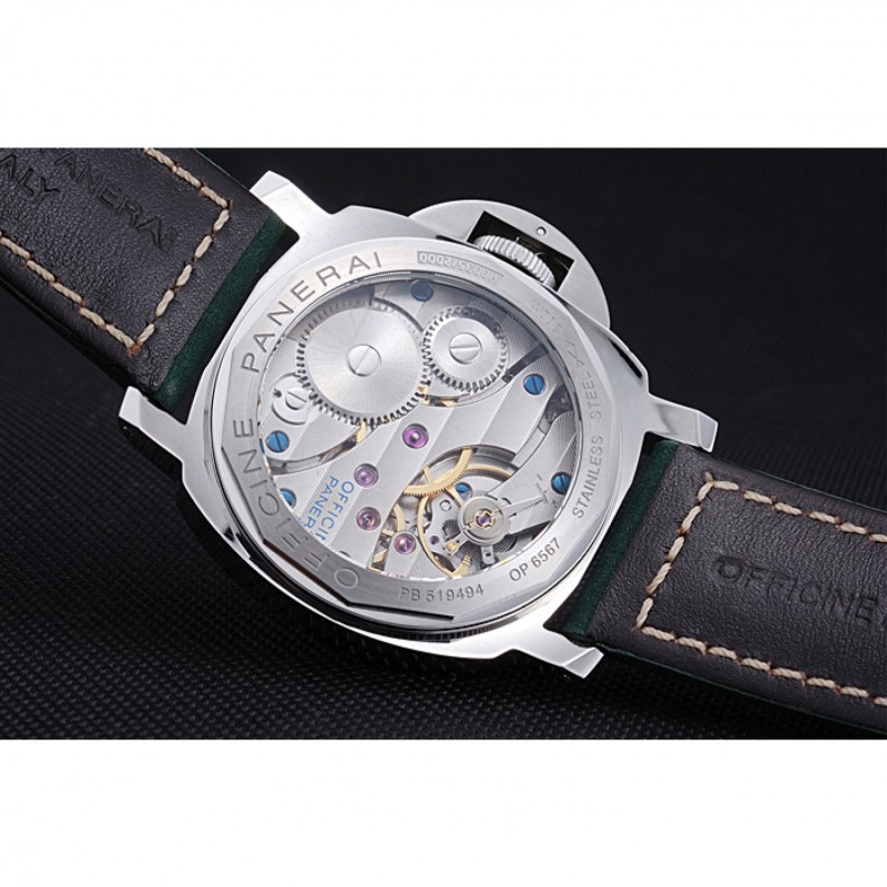 Panerai Luminor Marina Polished Stainless Steel Bezel Green Leather Bracelet 622310 Replica Watches